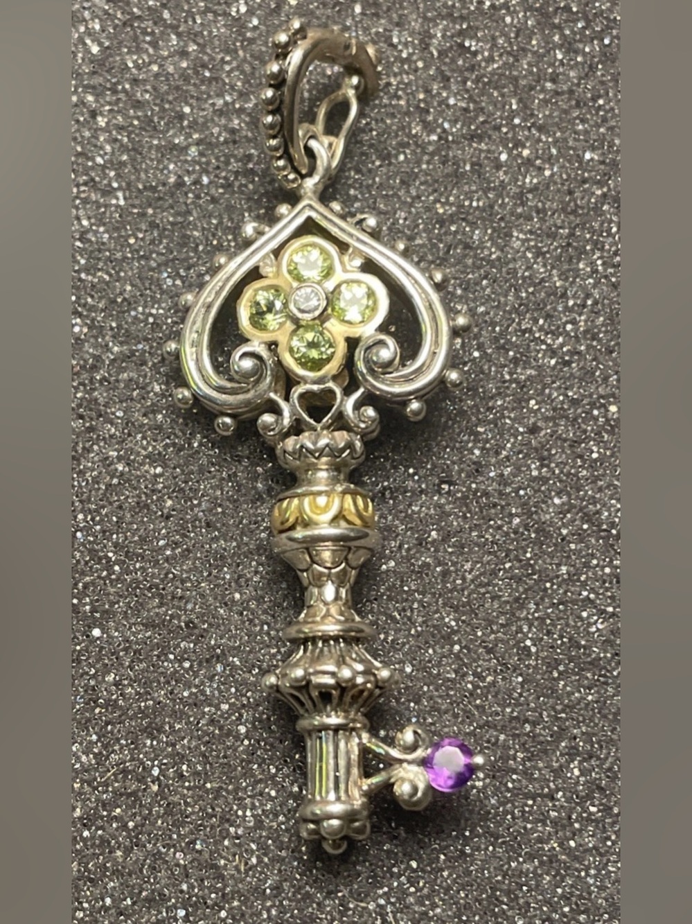 Barbara Bixby Key Of Life Pendant Sterling Silver 18K Gold Peridot Amethyst